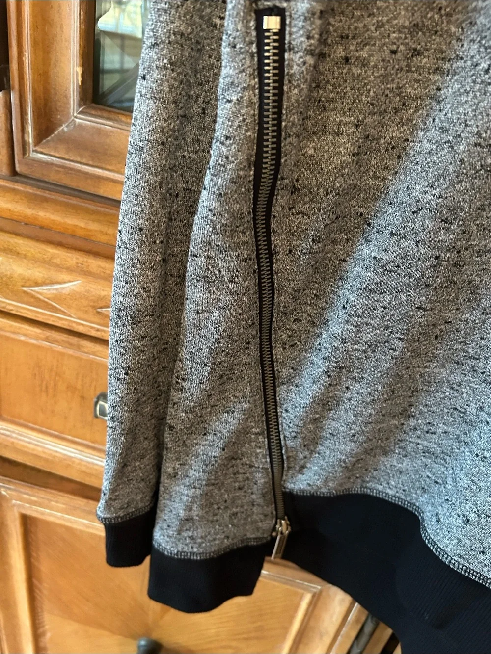 Michael Kors Gray Heather Knit Sweatshirt with Black Ribbed Neck